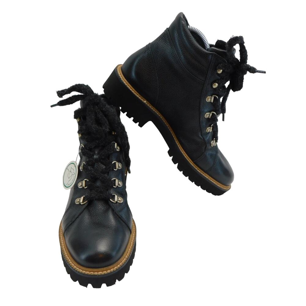Paul Green Black Womens Merino Wool Lace up Lined Hiker Boots Size 6 New